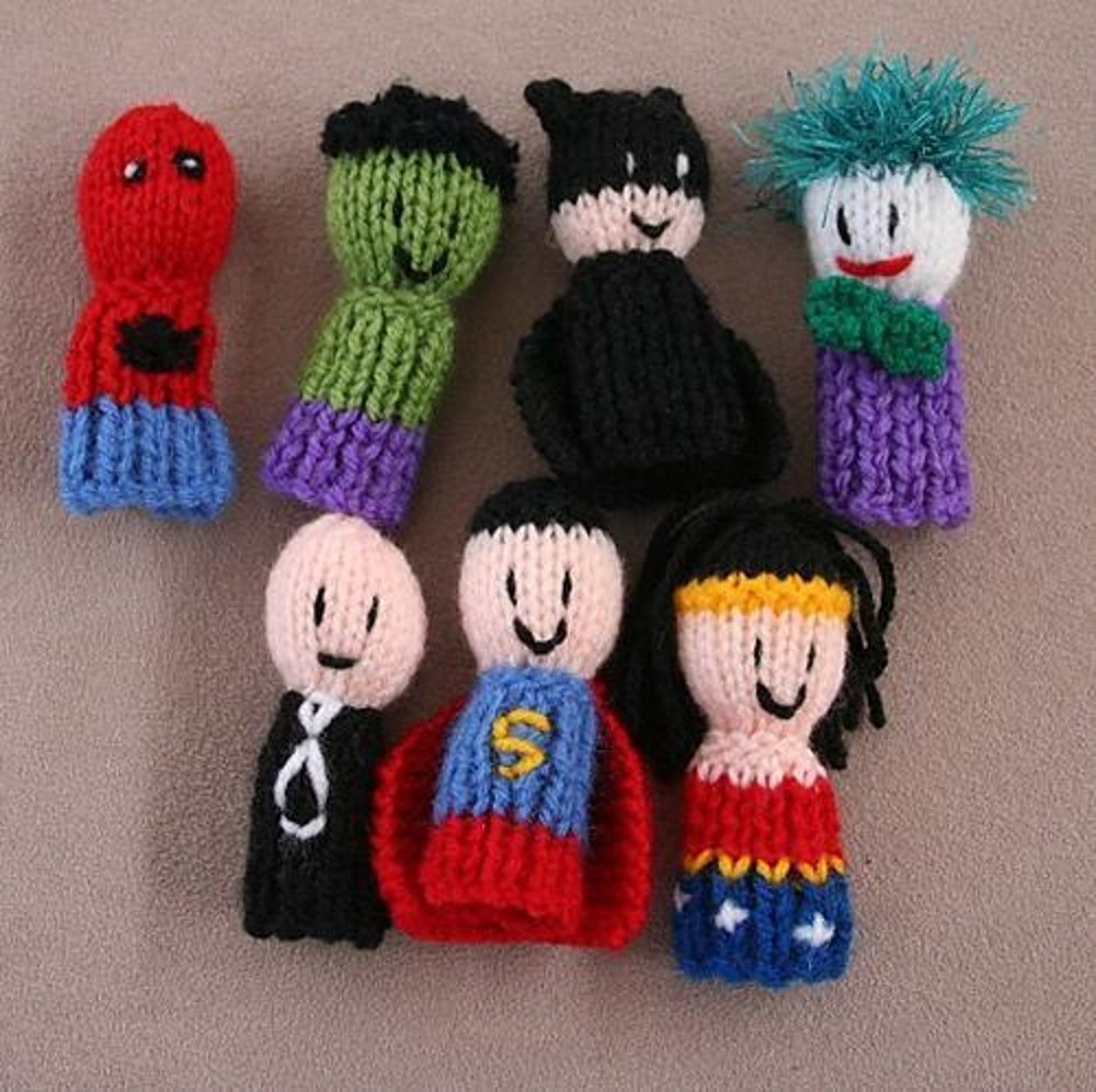 7 Superhero finger friends Finger Puppets Knitting pattern ...