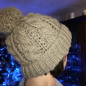 Super Chunky Cable Bobble Beanie Hat Knitting pattern by ...