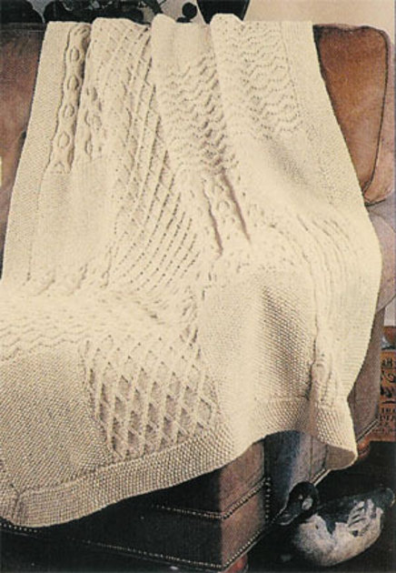 Aran Knit Sampler Afghan in Lion Brand Fishermen s Wool 864 Knitting Patterns LoveKnitting