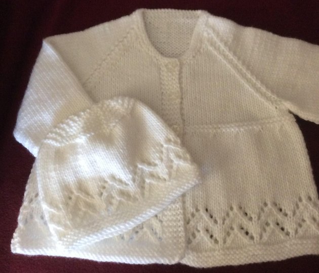 Lacy Chevron Matinee Jacket & Toque in Rico Baby Classic