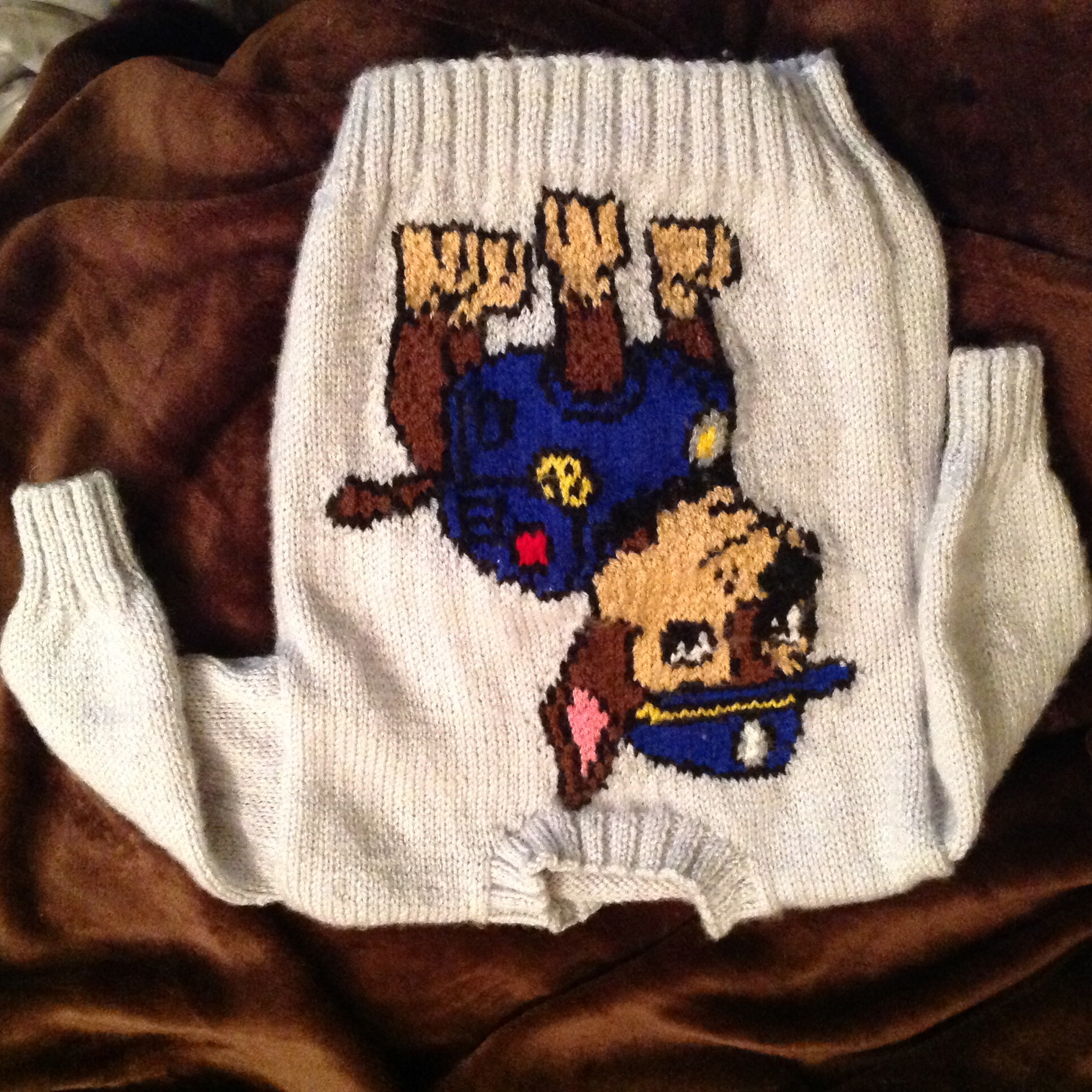 Paw Patrol jumper Chase knitting project by Mary Q